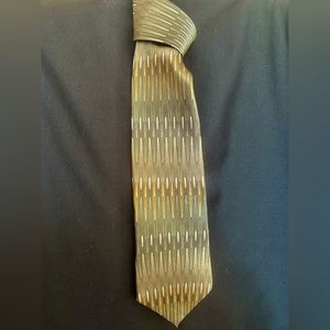 Murano olive green and brown deco pattern silk tie